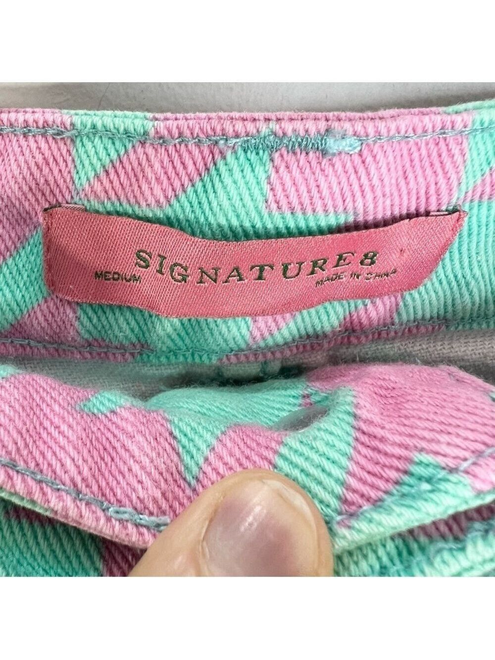 Signature 8 aqua pink houndstooth check belted denim mini skirt M - Picture 8 of 11